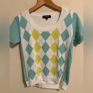 Burberry Pastel Argyle short sleeve Knit Top Size M